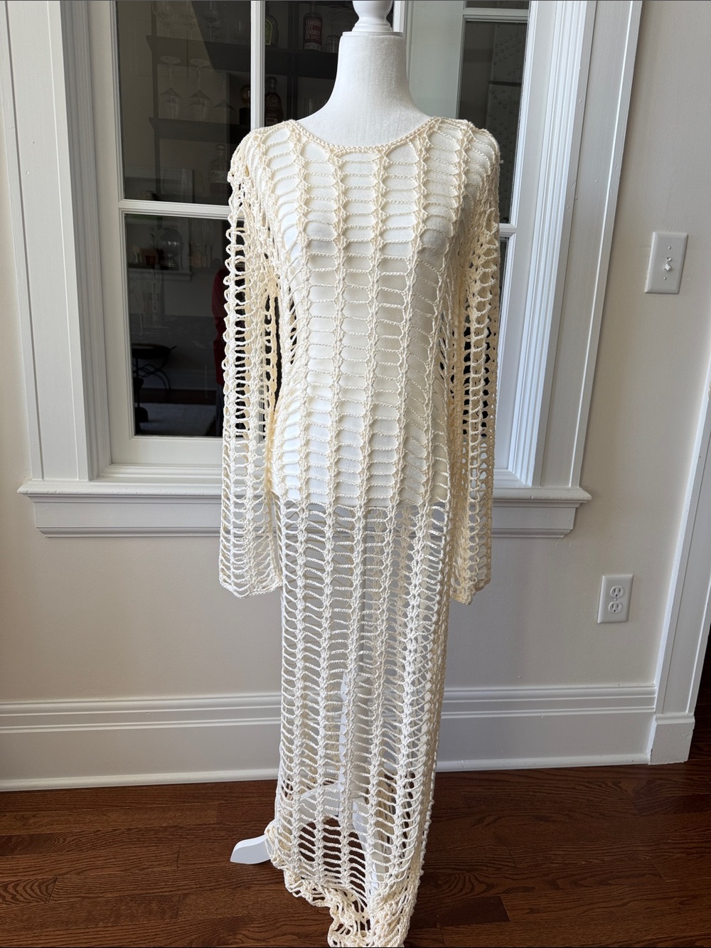 superdown Cream Crochet Long Sleeve Swim Coverup